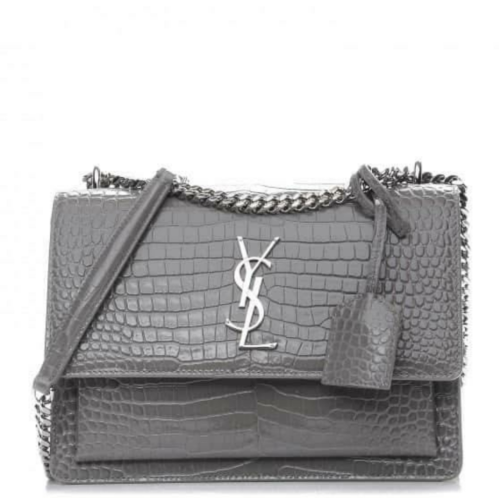 YSL SUNSET Medium Croc black Crossbody Brand New - Picture 1 of 12